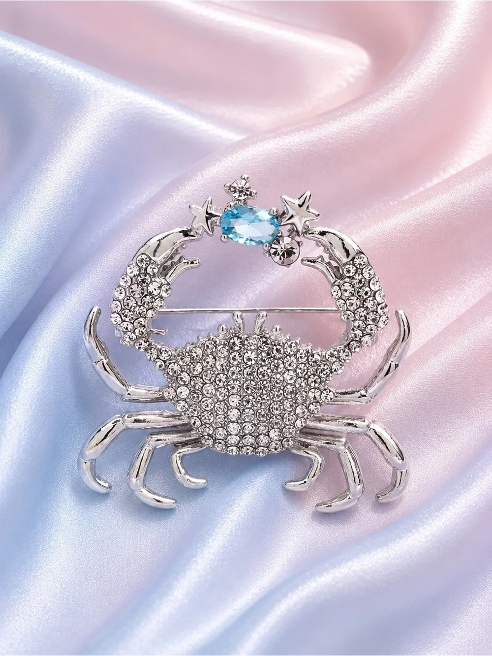 Crystal Crab Blue Gem Brooch